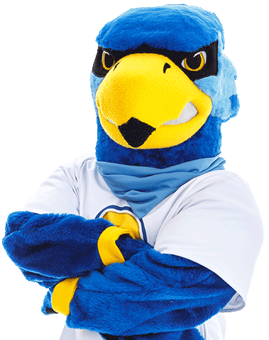 Rally, Seminole State's Mascot, with his arms crossed, wearing a Jersey